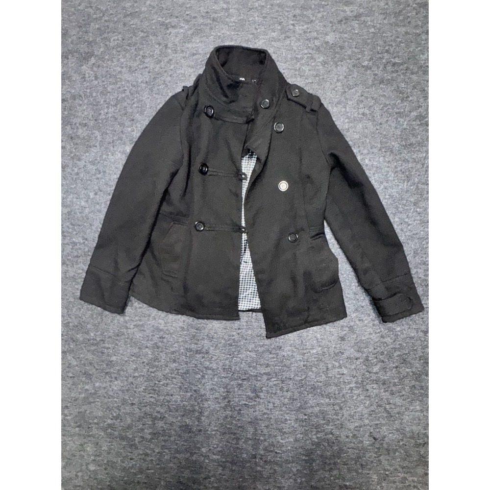 Joujou Peacoat Womens Large Black Wool Double Breasted Lined Outdoor Winter‎